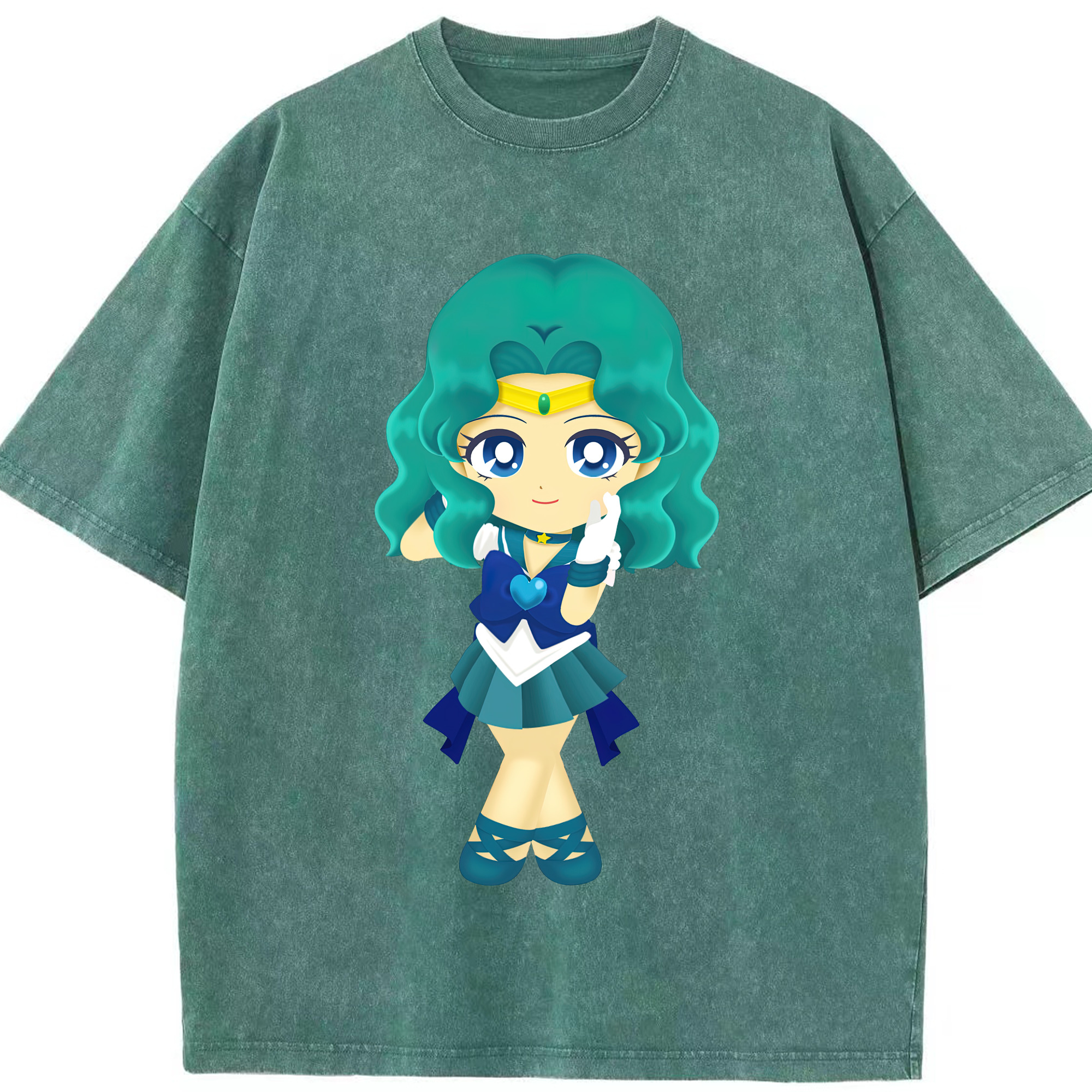 （画像用） 美少女戦士セーラームーン 海王 みちる（かいおう みちる） Sailor Moon Kaiou Michiru 綿100% ヴィンテージ風 半袖Tシャツ（フロントプリント）
